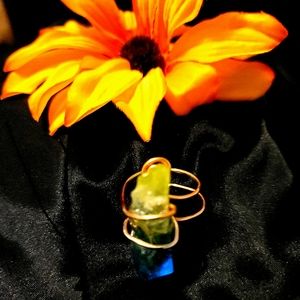 Rainbow 🌈 quartz wrapped copper ring adjustable